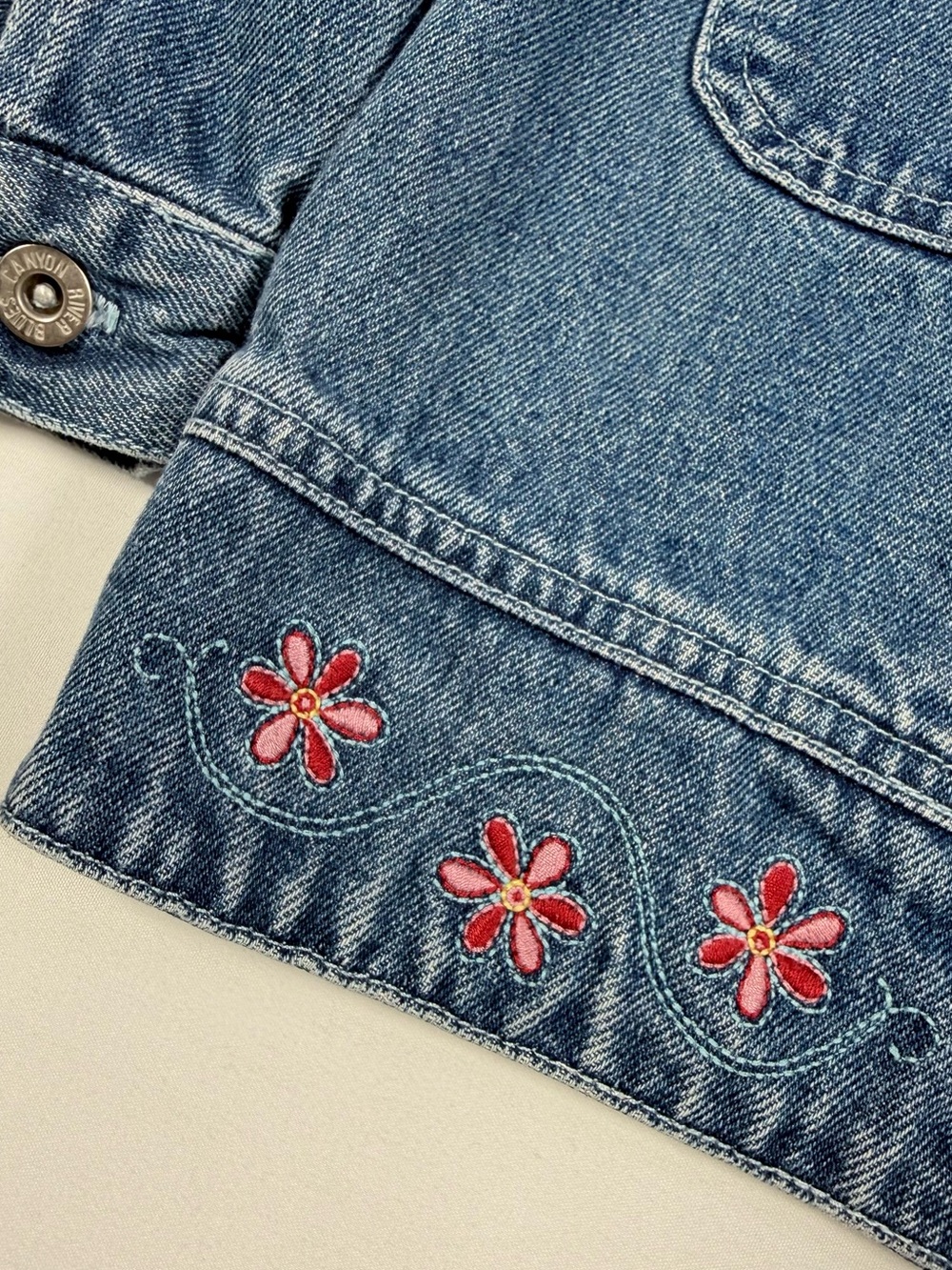 VINTAGE CANYON RIVER BLUES Denim Jacket 18M Y2K Embroidered Floral Zip Up Retro - Picture 6 of 10